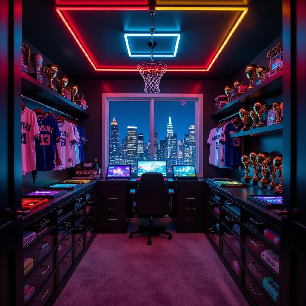 Vibrant Gaming Room with LED Lights, Cinematic Style