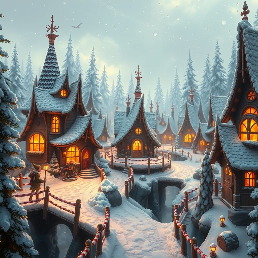 Whimsical Winter Village in Vibrant Hues