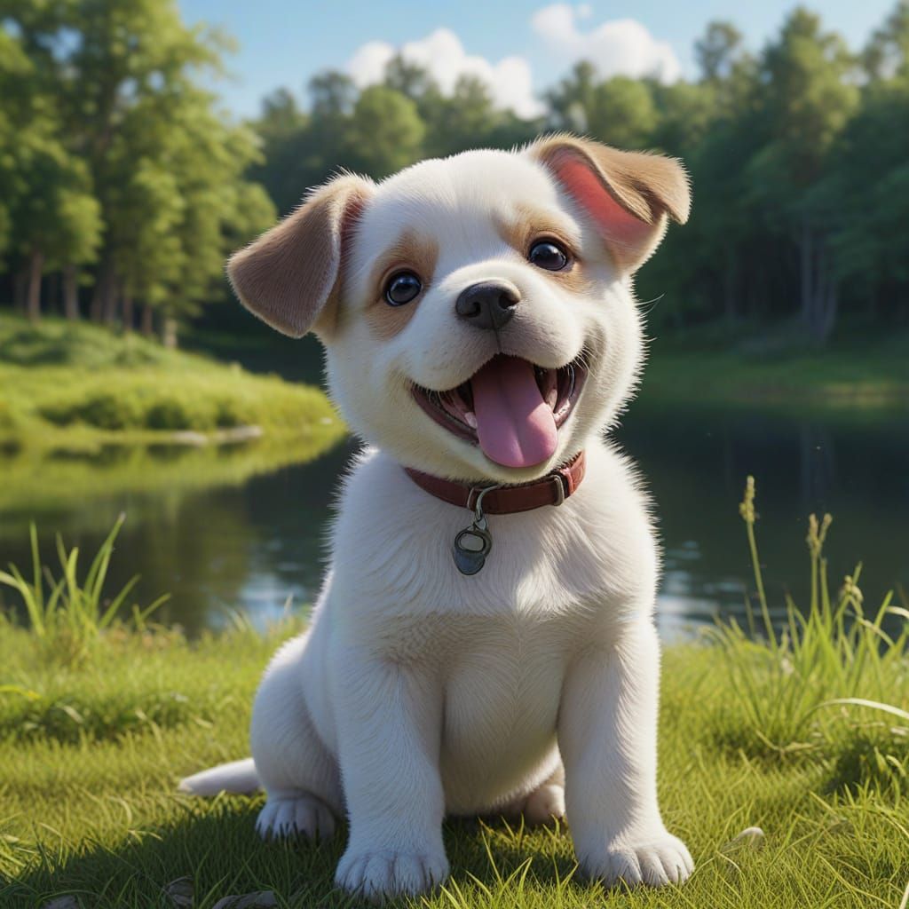 Adorable Puppy in Field: 3D Digital Art