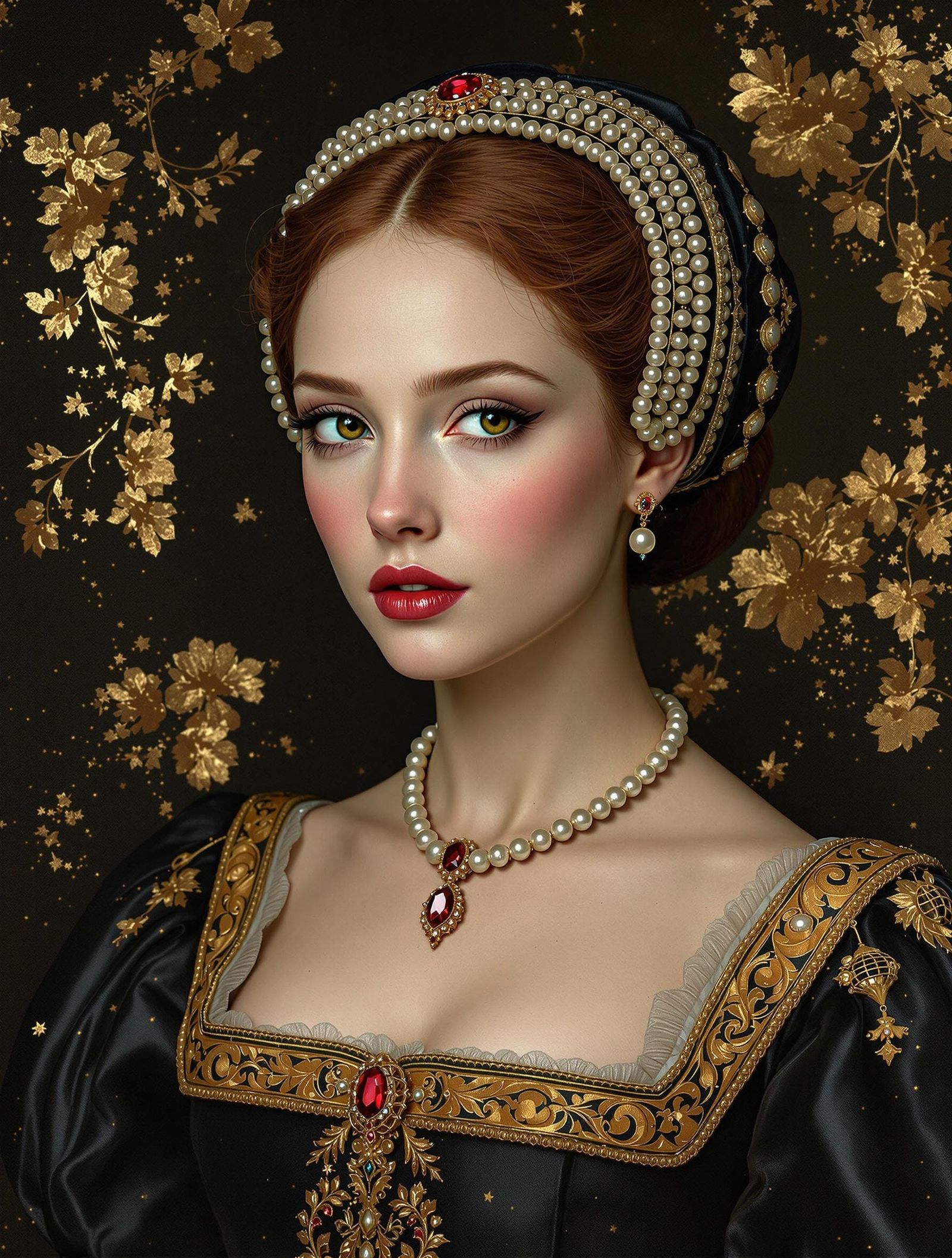 Elegance in Dark Velvet: A Melancholy Tudor Queen