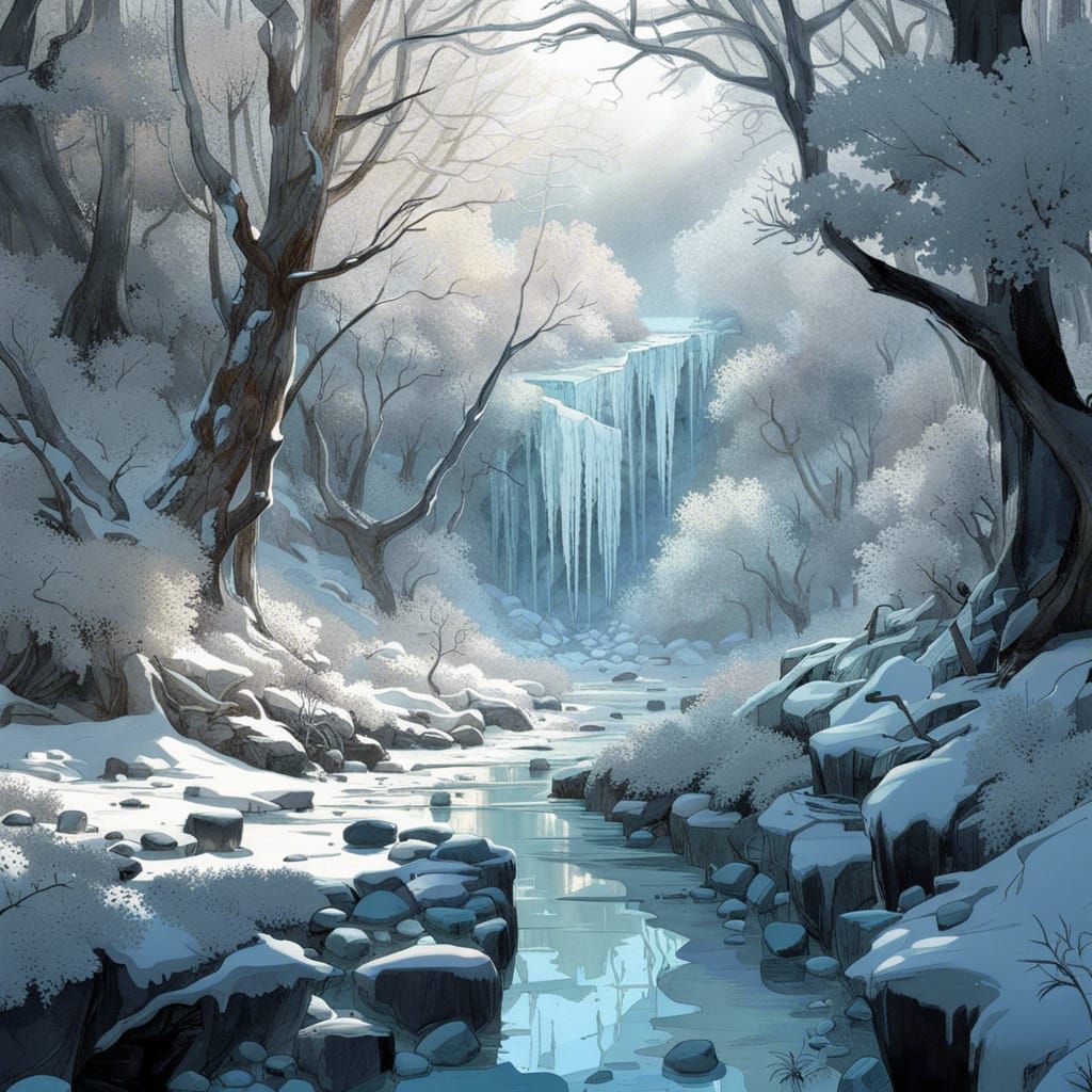 Winter Forest: Frozen Creek Bed Fantasy Masterwork