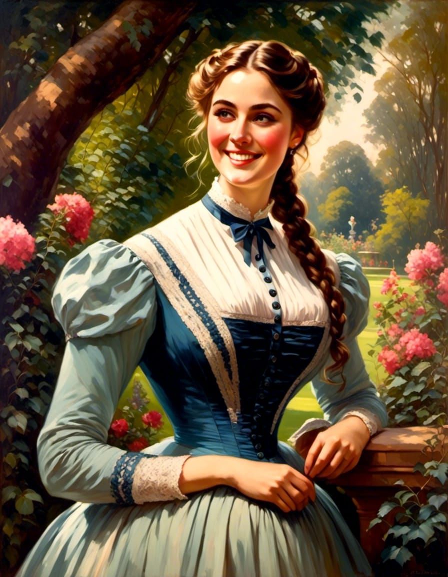 Victorian Woman in Mystic Garden Oil Painting