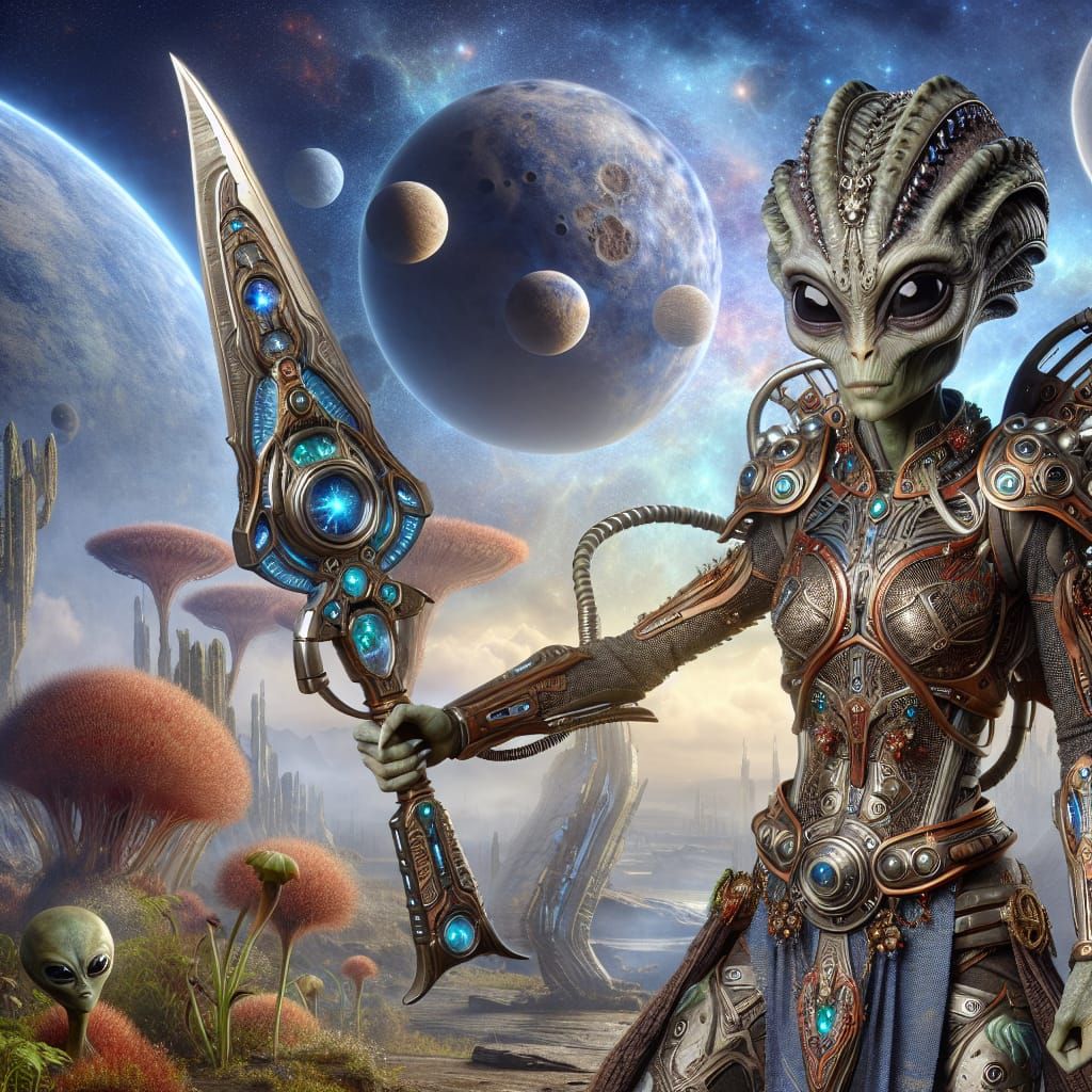 a portrait of an alien -human  hybrid female warrior , beaut...