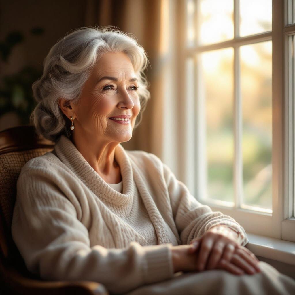 Serene Elderly Woman by Sunlit Window