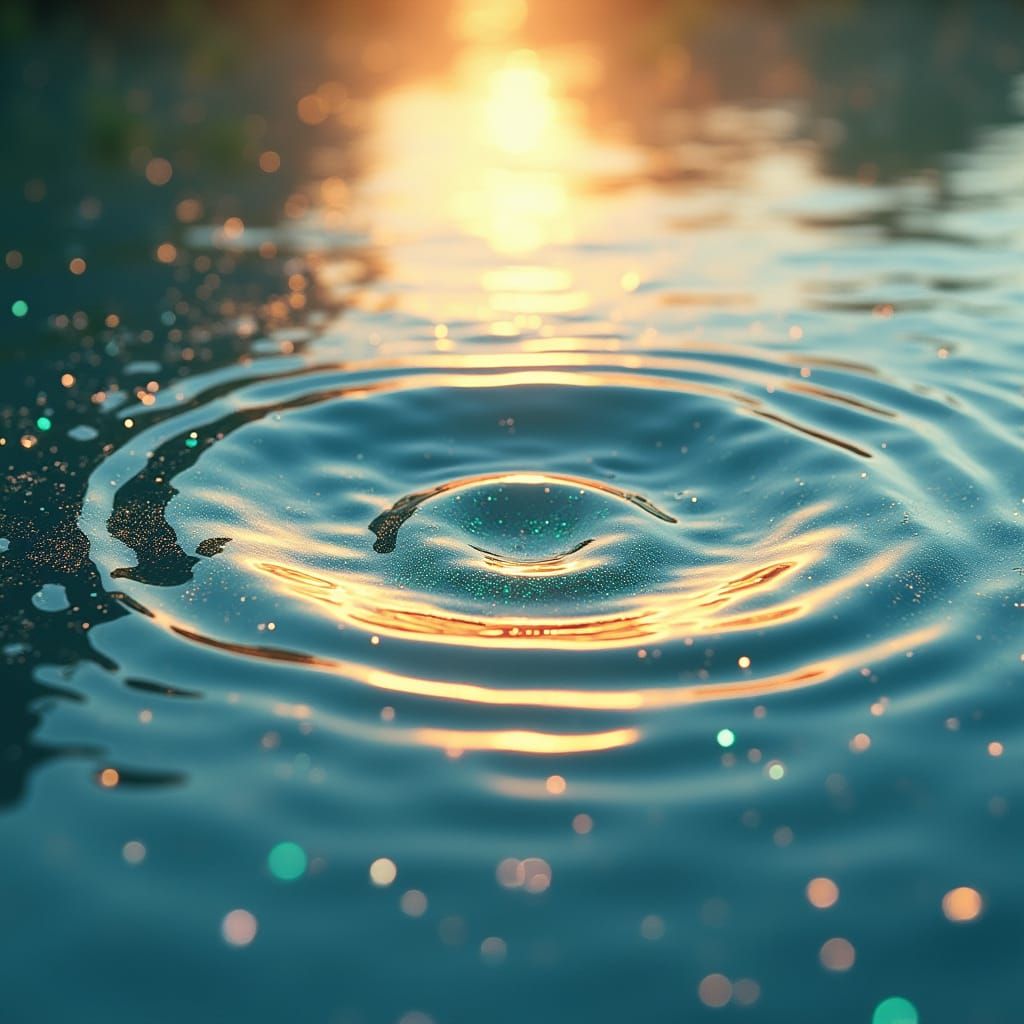 Impressionist Ripples with Golden and Blue Hues