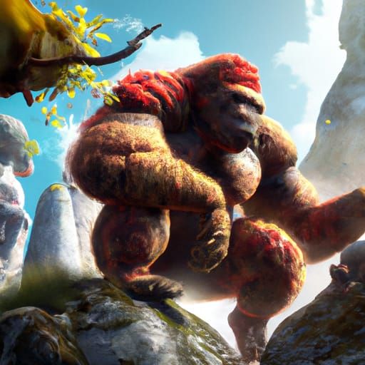 Detailed Apes in Fantastical Landscape