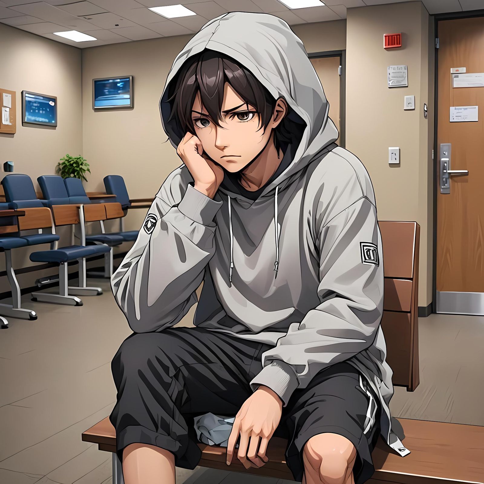 Depressed Young Man in Empty Doctor's Office: Anime Art