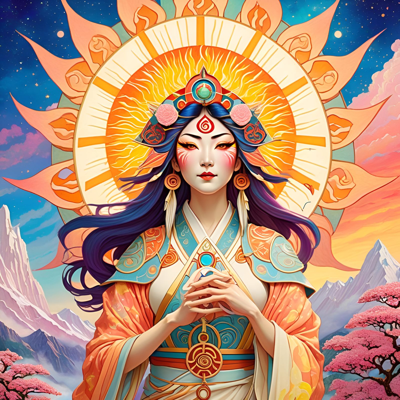 Amaterasu in Solarpunk Art Nouveau Style