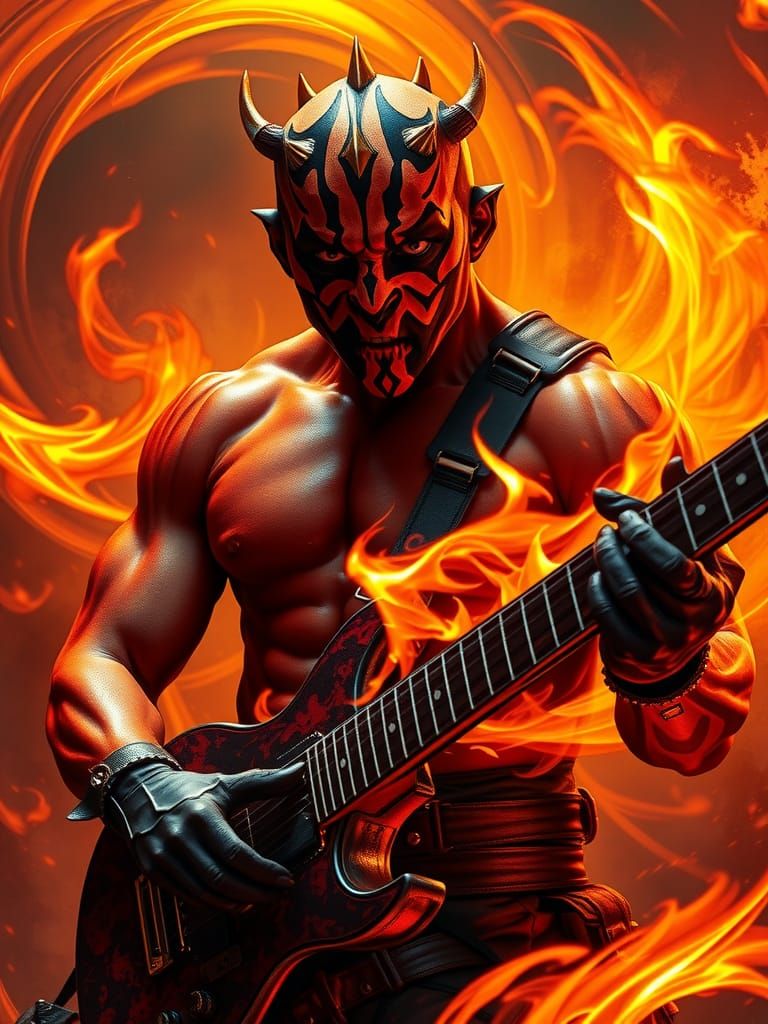 Fiery Guitarist: Darth Maul in Digital Art Style