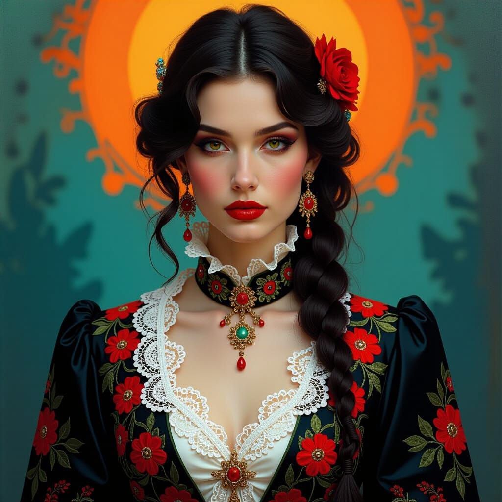Baroque Woman's Portrait in Hyperrealistic Oil Painting Styl...