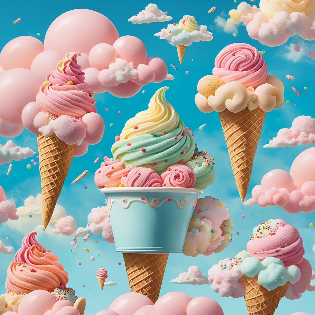 Pastel Ice Cream Rain in Dreamlike Illustration