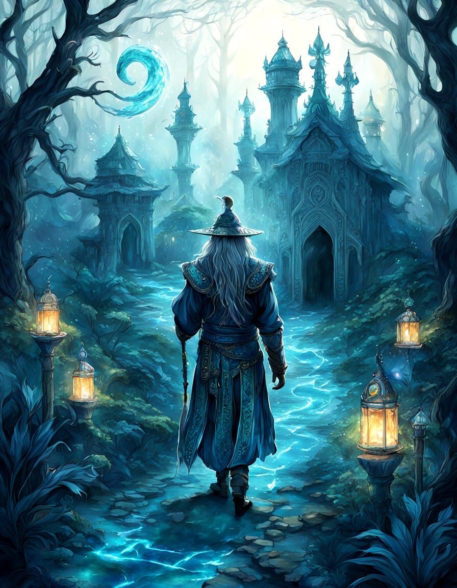 Mystical Shaman on Mysterious Path in Monochromatic Art