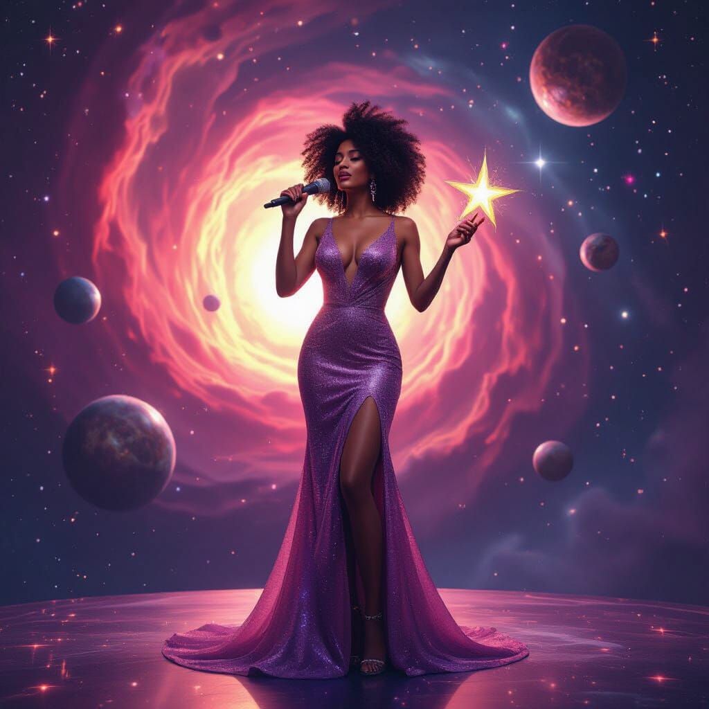 Cosmic Afro-Latina Singer on Nebula Stage