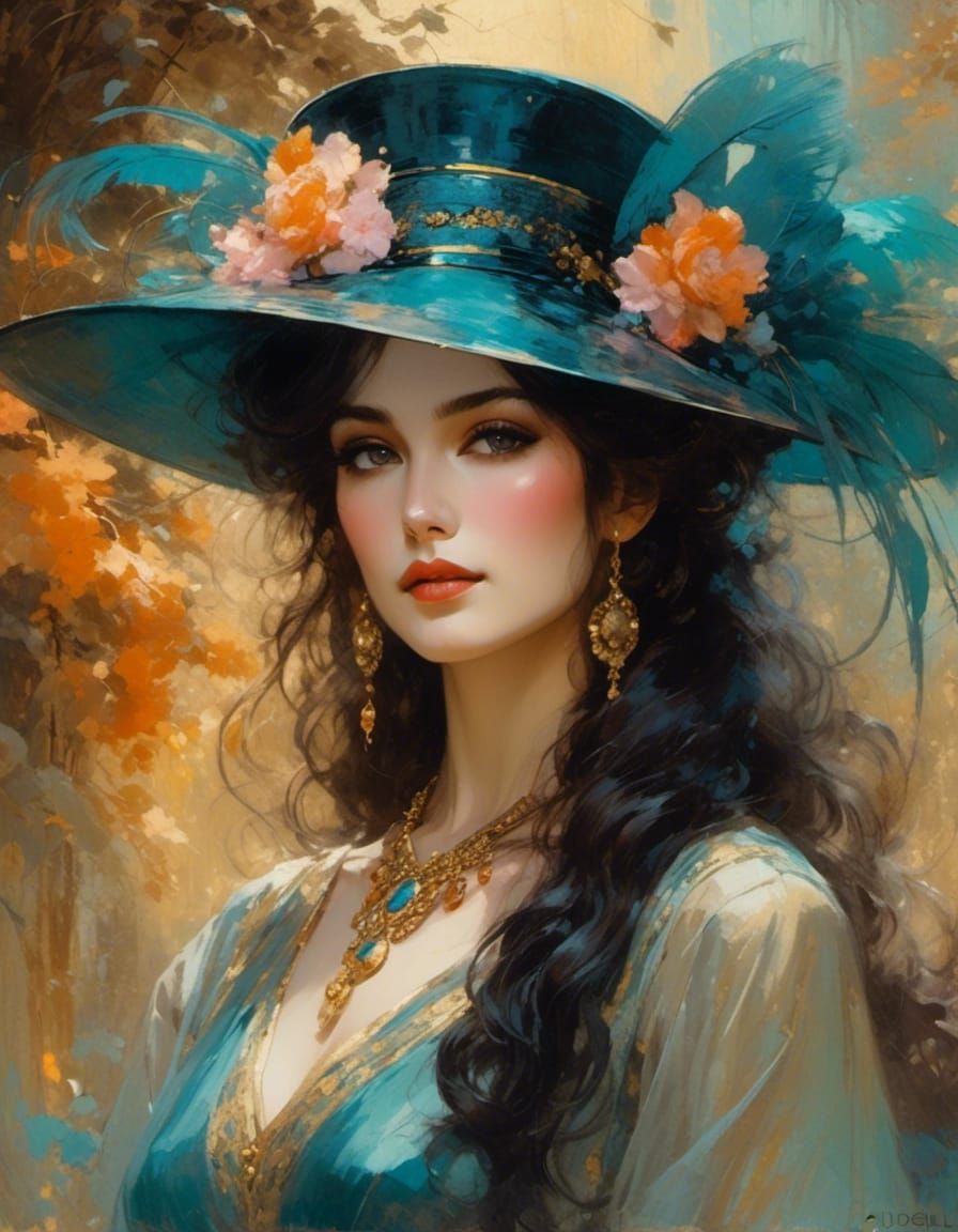 Elegant Woman Portrait in Post-Impressionist Style