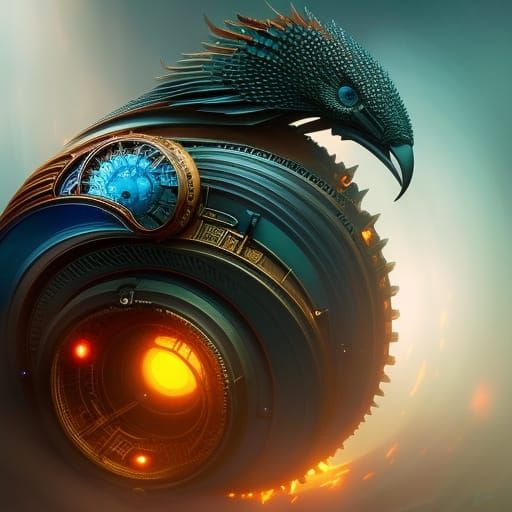 Clockwork Raven Gears in Hyperdetailed Illustration