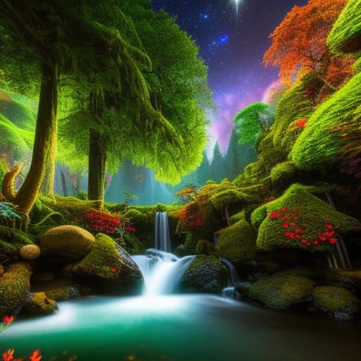 Enchanted Garden with Golden Light, Fantasy Art