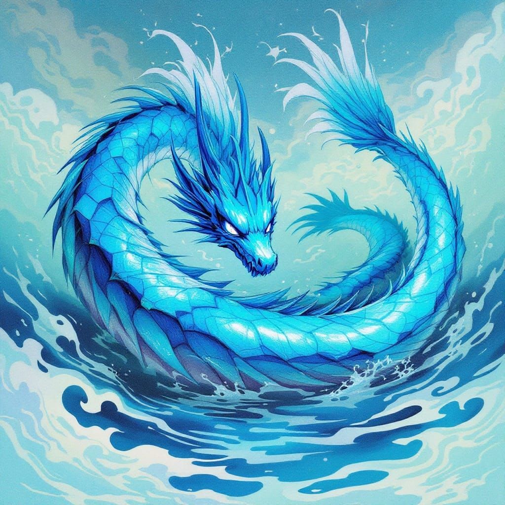 Water Dragon Pokémon Emerges in Surreal Biomechanical Style