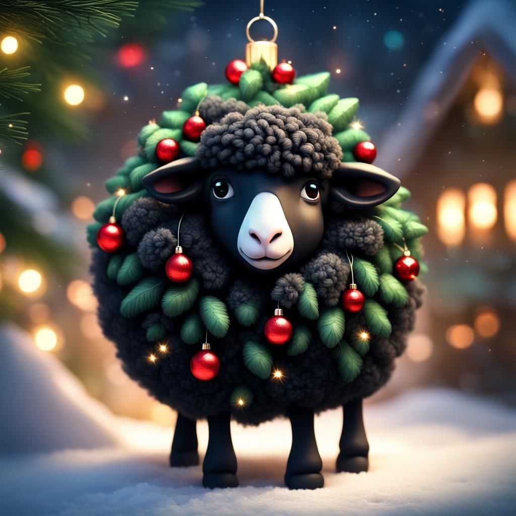 Adorable Black Sheep Crushed by Christmas Tree