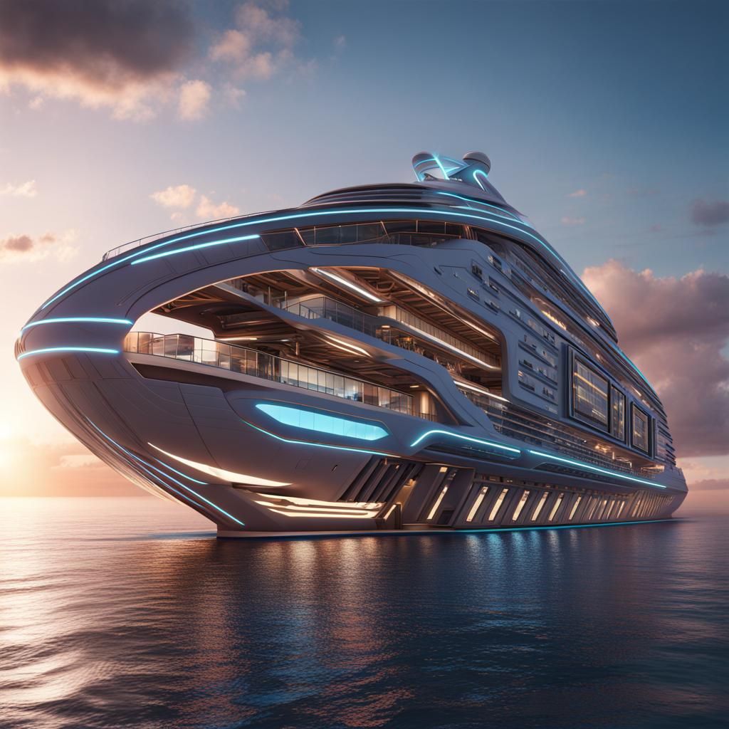 Futuristic Luxury Cruise Ship: Detailed Matte Painting