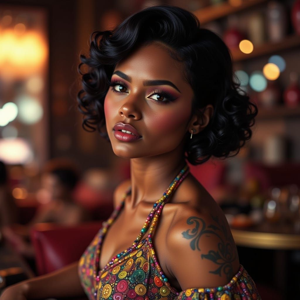 1950s Rockabilly Girl with Mahogany Skin