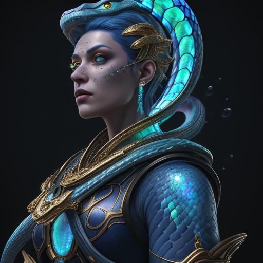 Opalescent Snake Portrait in Digital Matte Painting