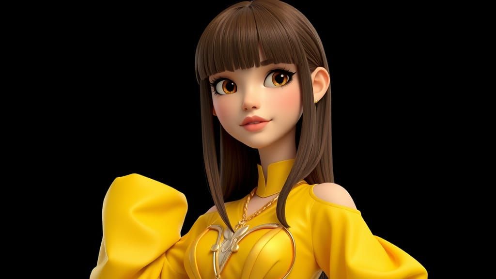 Pixar-Style 3D Supermodel in Yellow and Gold