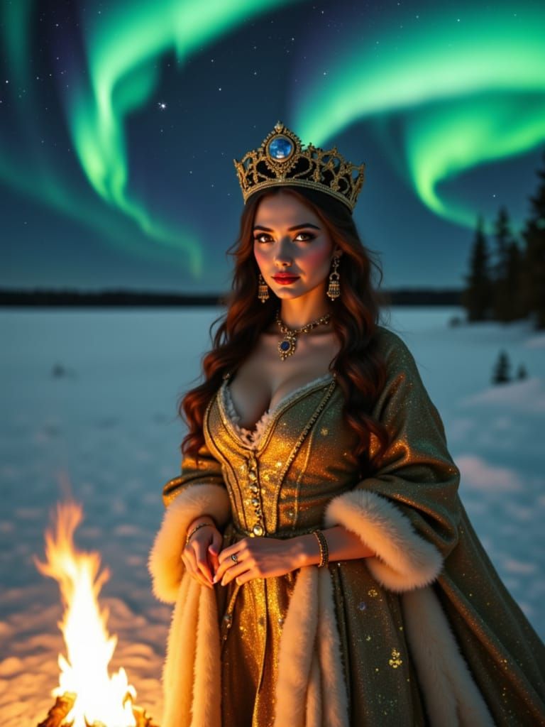 Tsarina Eudoxia in Golden Attire by Aurora Borealis