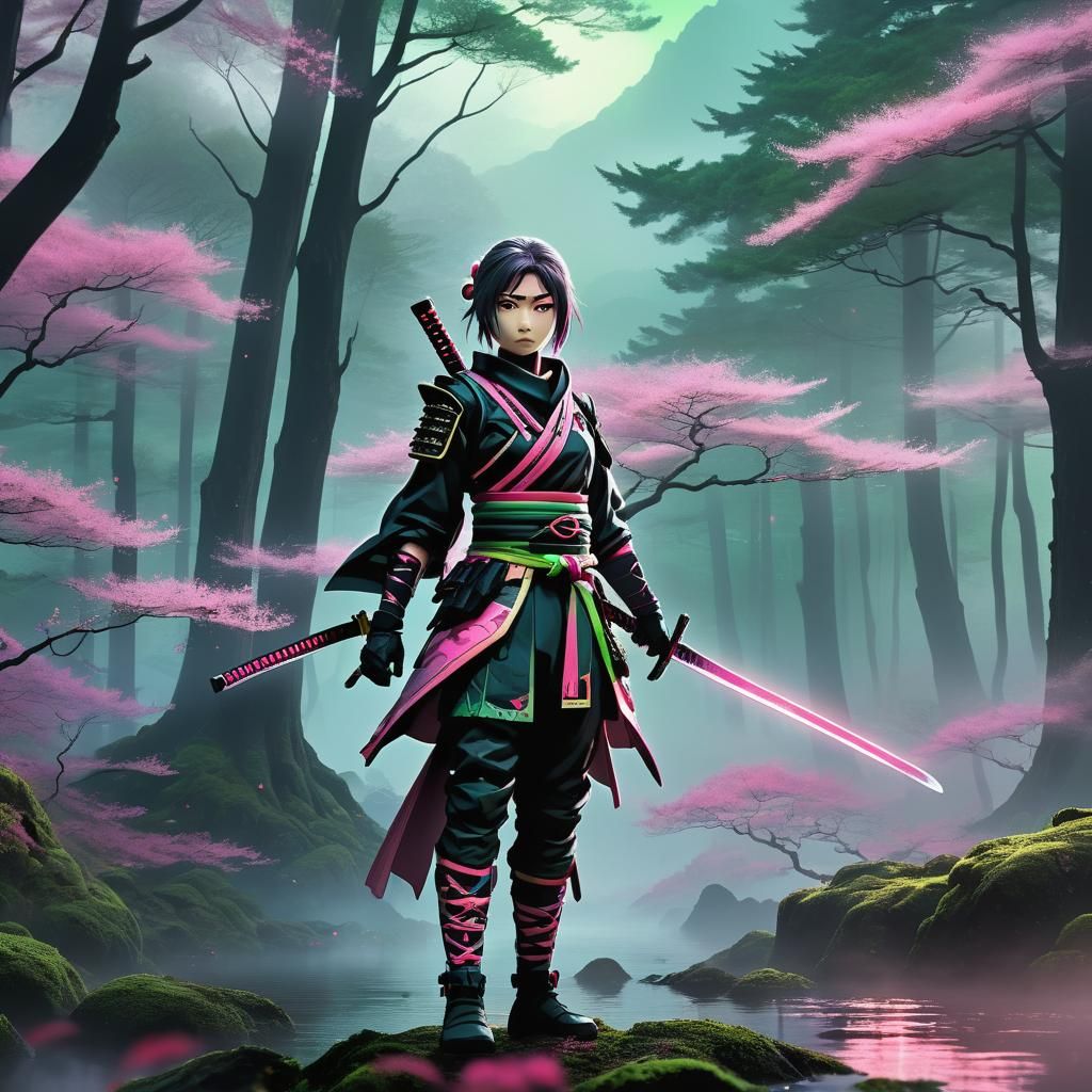 Haruno Sakura in Misty Forest: Anime-Inspired Art