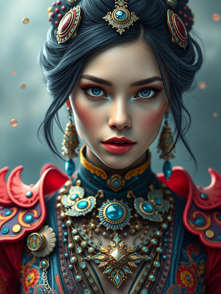 Hyperrealistic Portrait of Woman in Futuristic Clothing