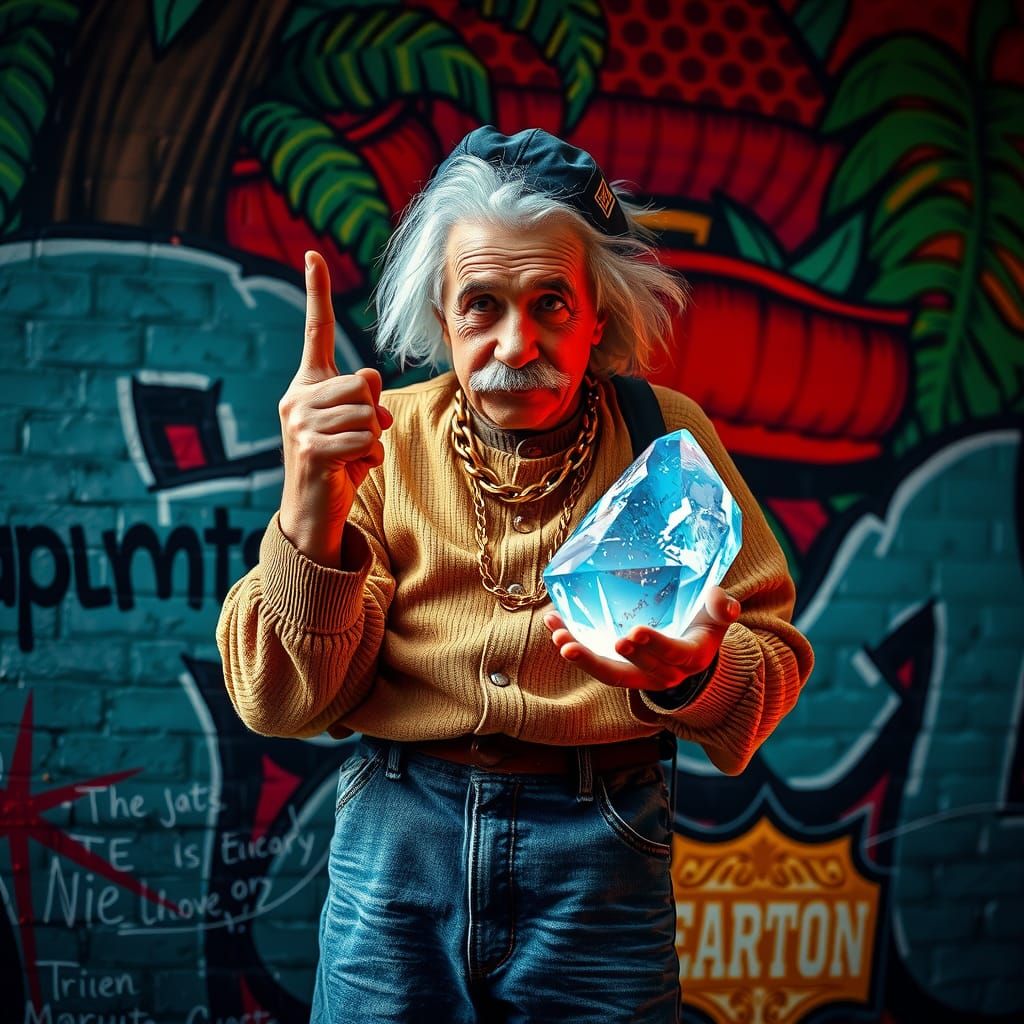 Hyperrealistic, bad , gangster Albert Einstein shows the mid...