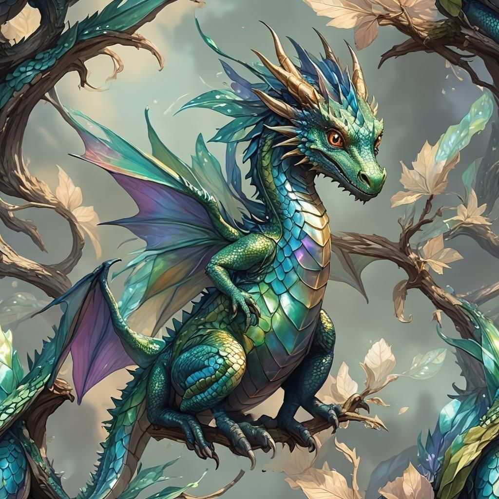 Young Iridescent Dragon Shimmers