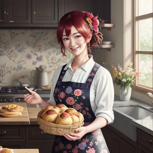 Happy Tradwife Portrait in Manga Anime Style