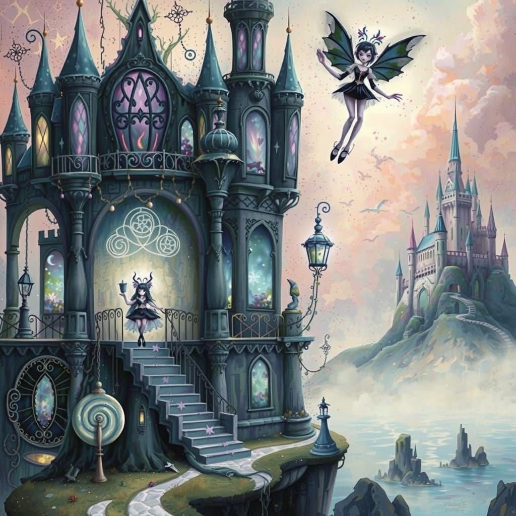 Whimsical Fae Rebel in Dream Gothic Castle