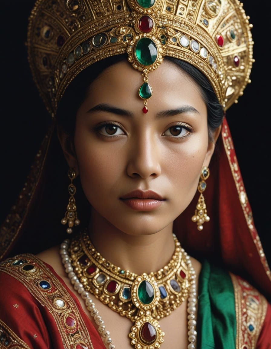 Glamorous Goddess Radiates Golden Splendor in Fine Art Photo...