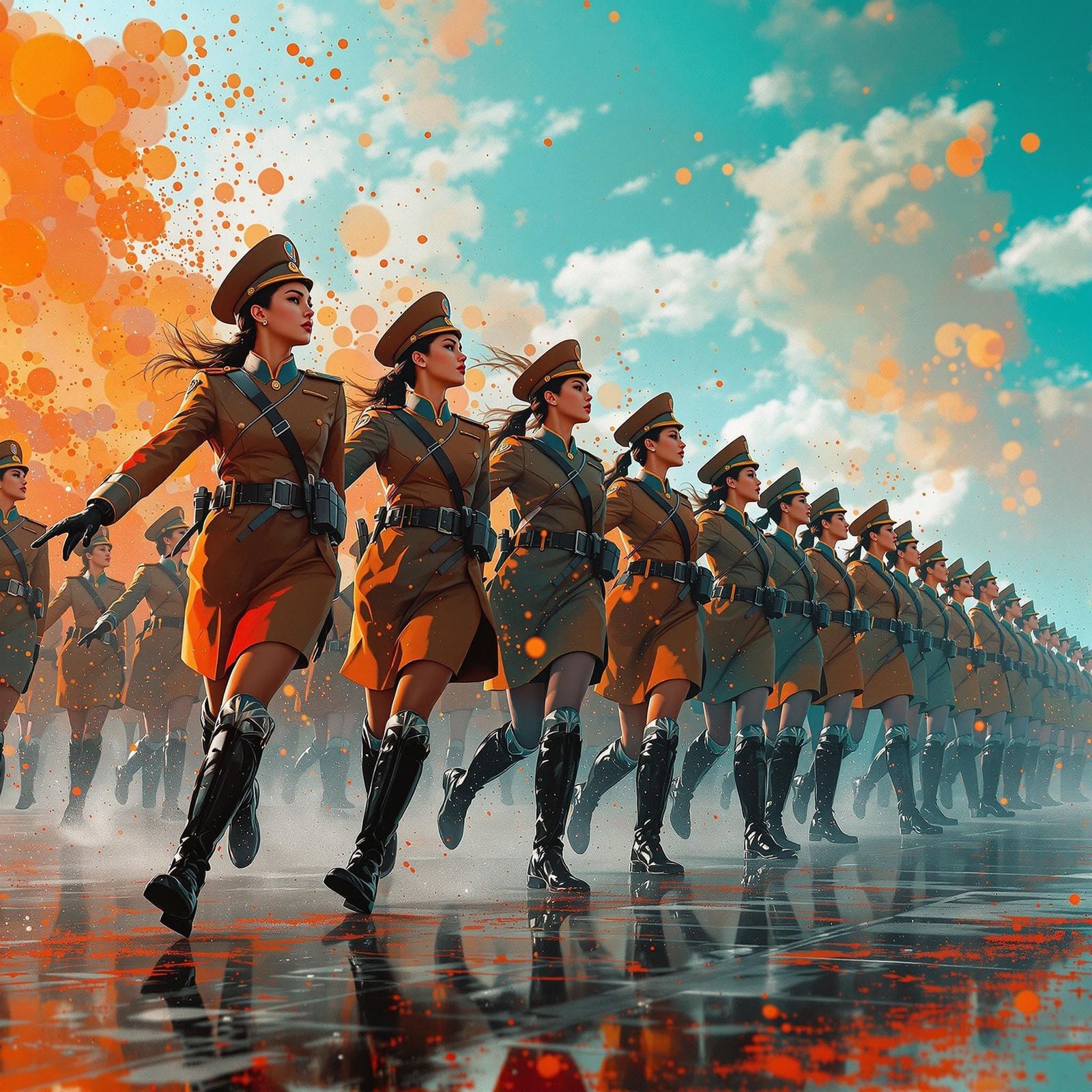 Female North Korean Soldiers March in Parade, Wearing Black ...