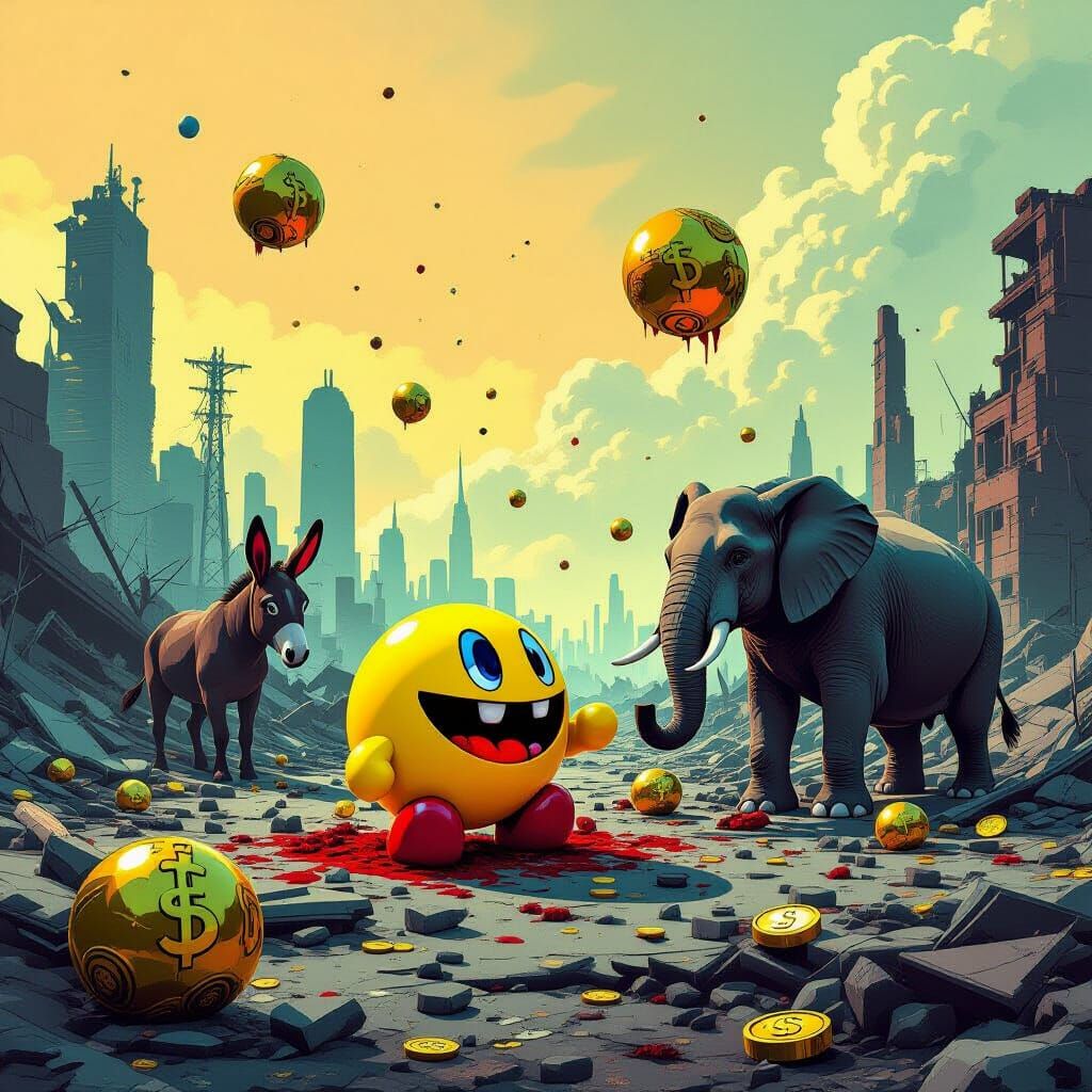 Pac-Man in Post-Apocalyptic Landscape, Digital Art