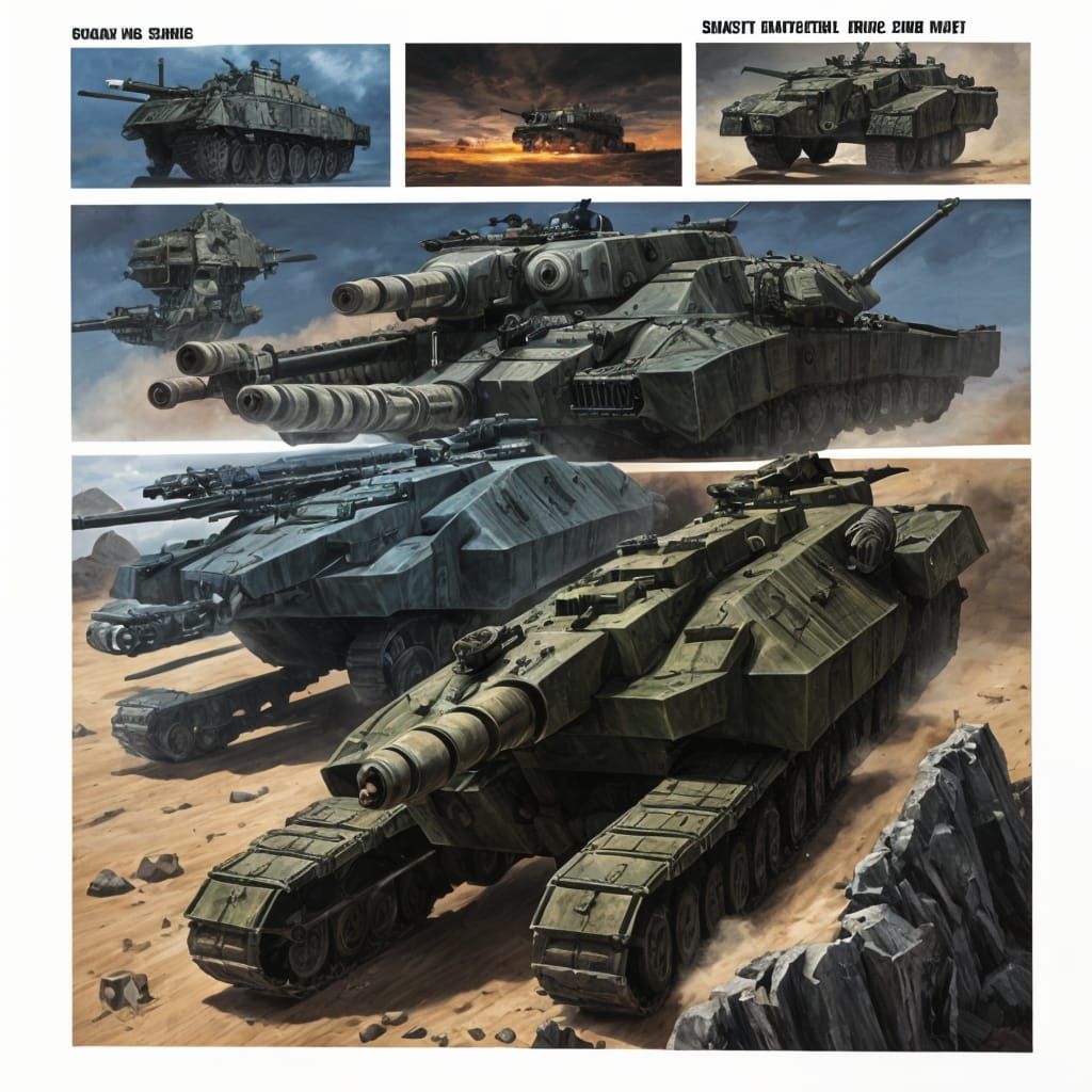 Cyberpunk Sci-Fi Tanks in Red, Green, and Silver Armor