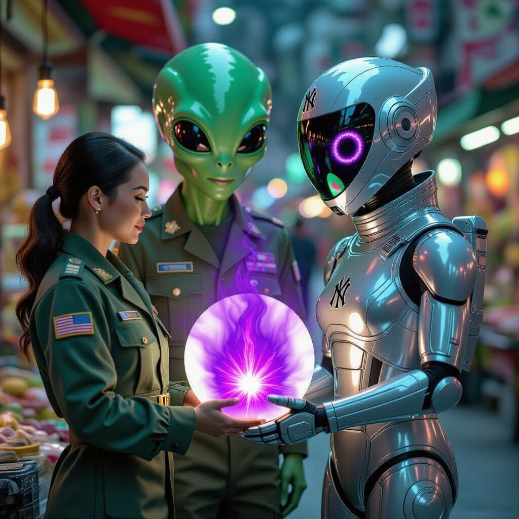 Alien Negotiation for Pikachu Orb in Market