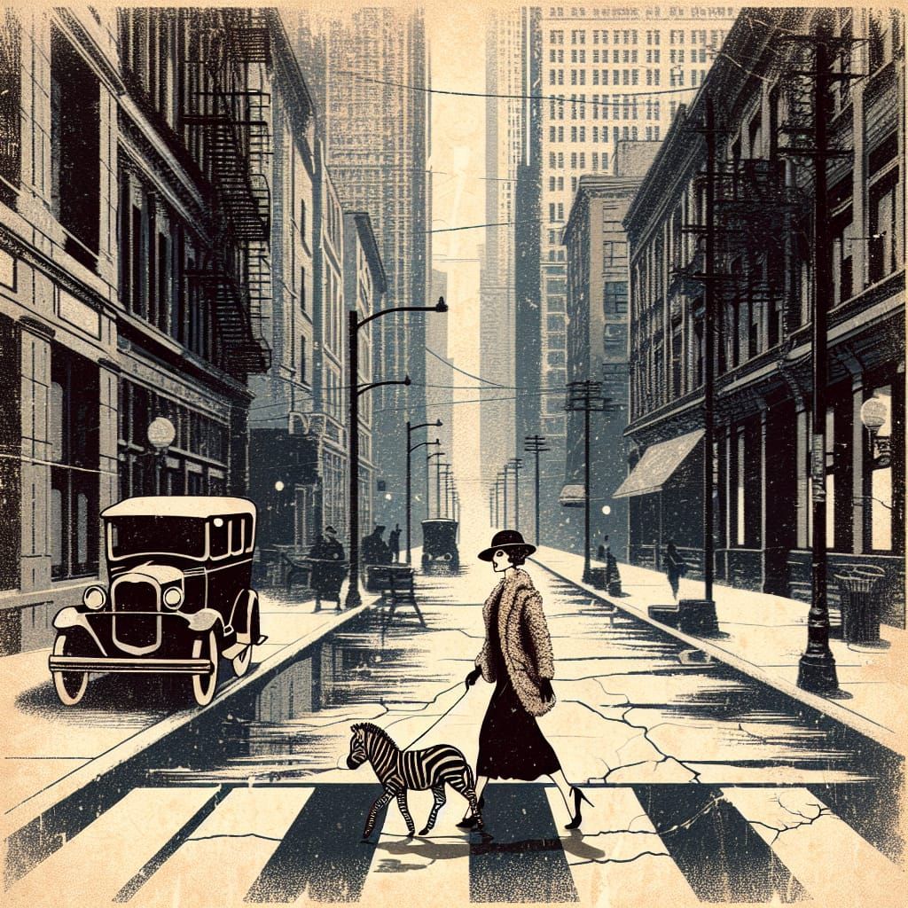 Art Deco Fashionista in Noir Cityscape