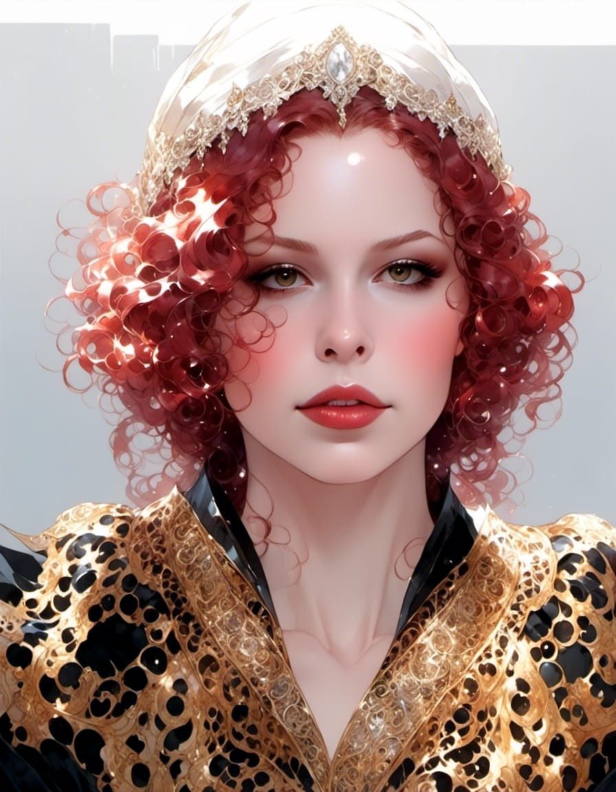 Red-Haired Princess with Veil in Watercolor Style