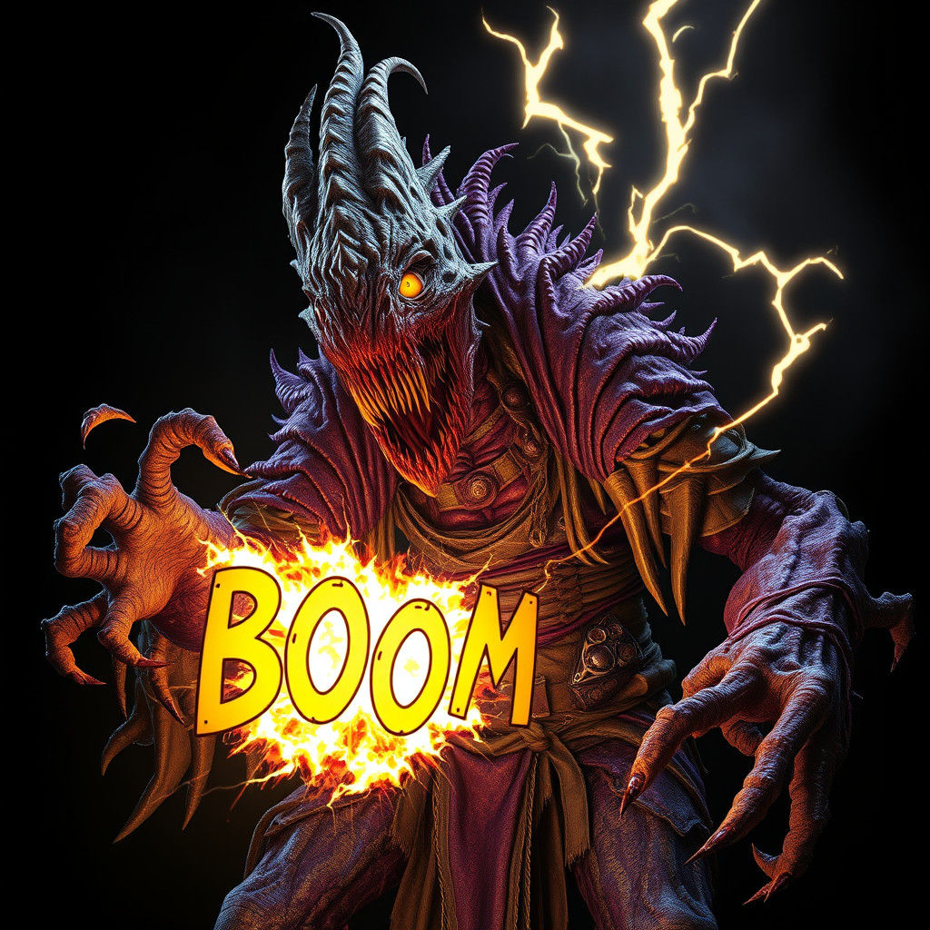 Terrifying Monster Unleashing Energy Blast in Dark Fantasy A...