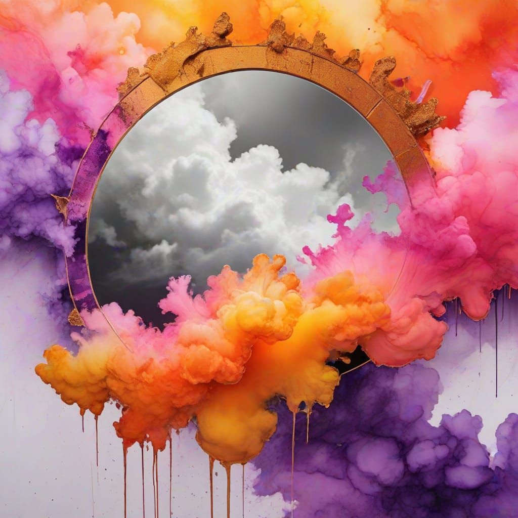 Surreal Rainbow Clouds in Grungy Watercolor