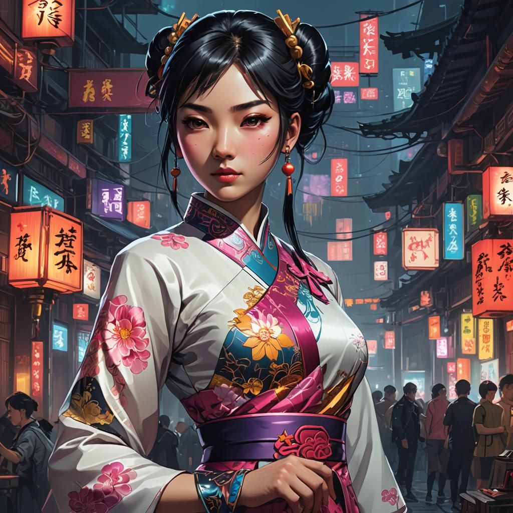 Cyberpunk Chinese Princess in Qipao: Anime Style