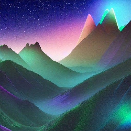 Misty Mountain Landscape in Mixed Media Style
