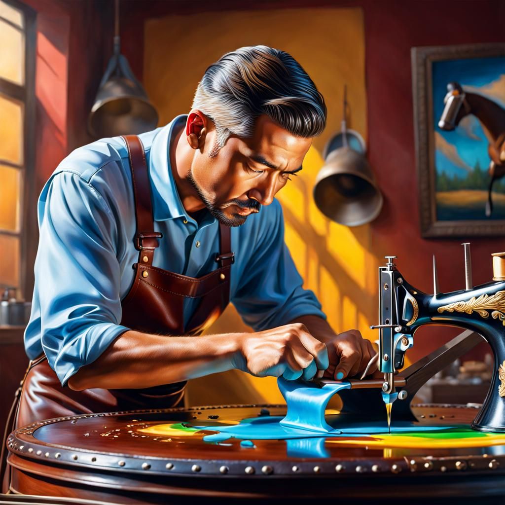 Professional saddler at work