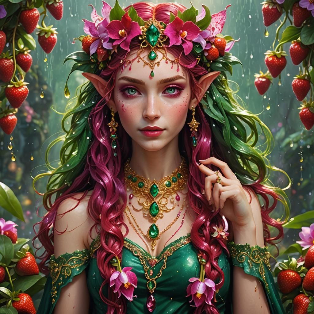 Elven Girl with Red Hair in Strawberry Field