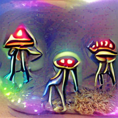 Alien Landscape with Magic Bioluminescent Mushrooms