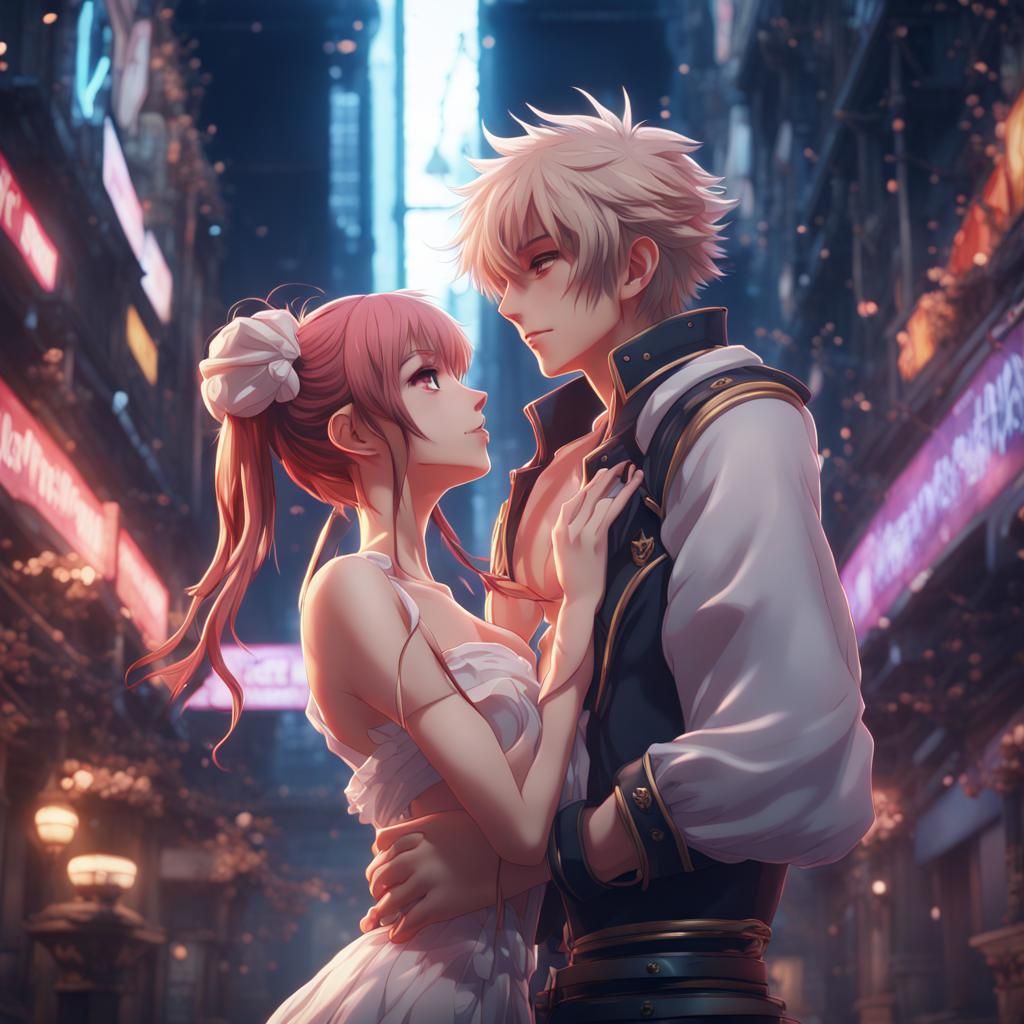 Passionate Anime Couple in Detailed Fantasy Art