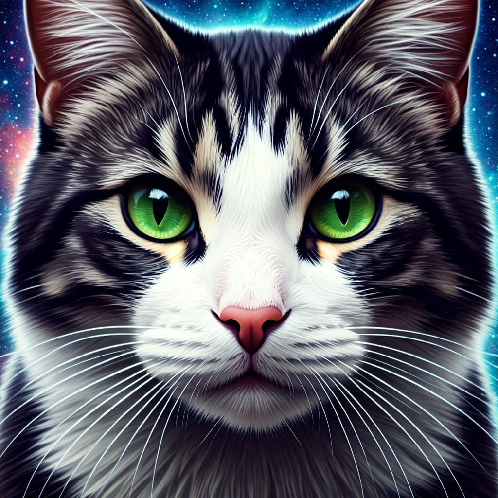 Majestic Feline Portrait in Cosmic Holographic Style