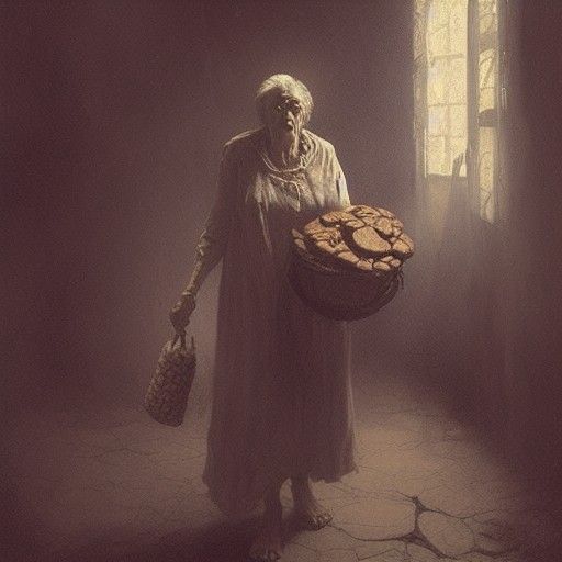 Scary Grandma with Cookies in Horror Style